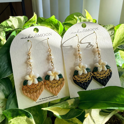 Plumeria fan drop earrings