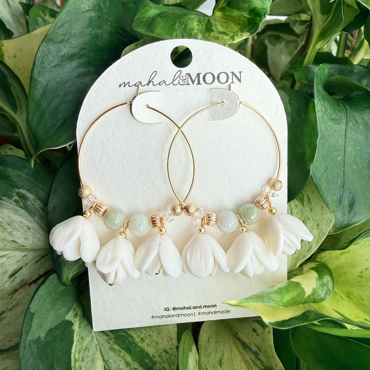 Jade and Herkimer sampaguita hoops