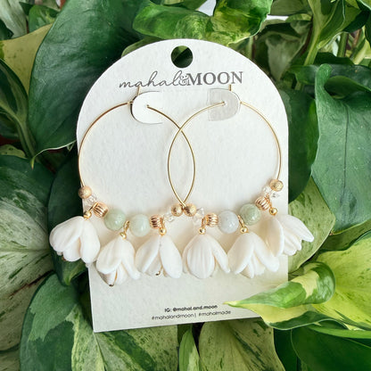 Jade and Herkimer sampaguita hoops