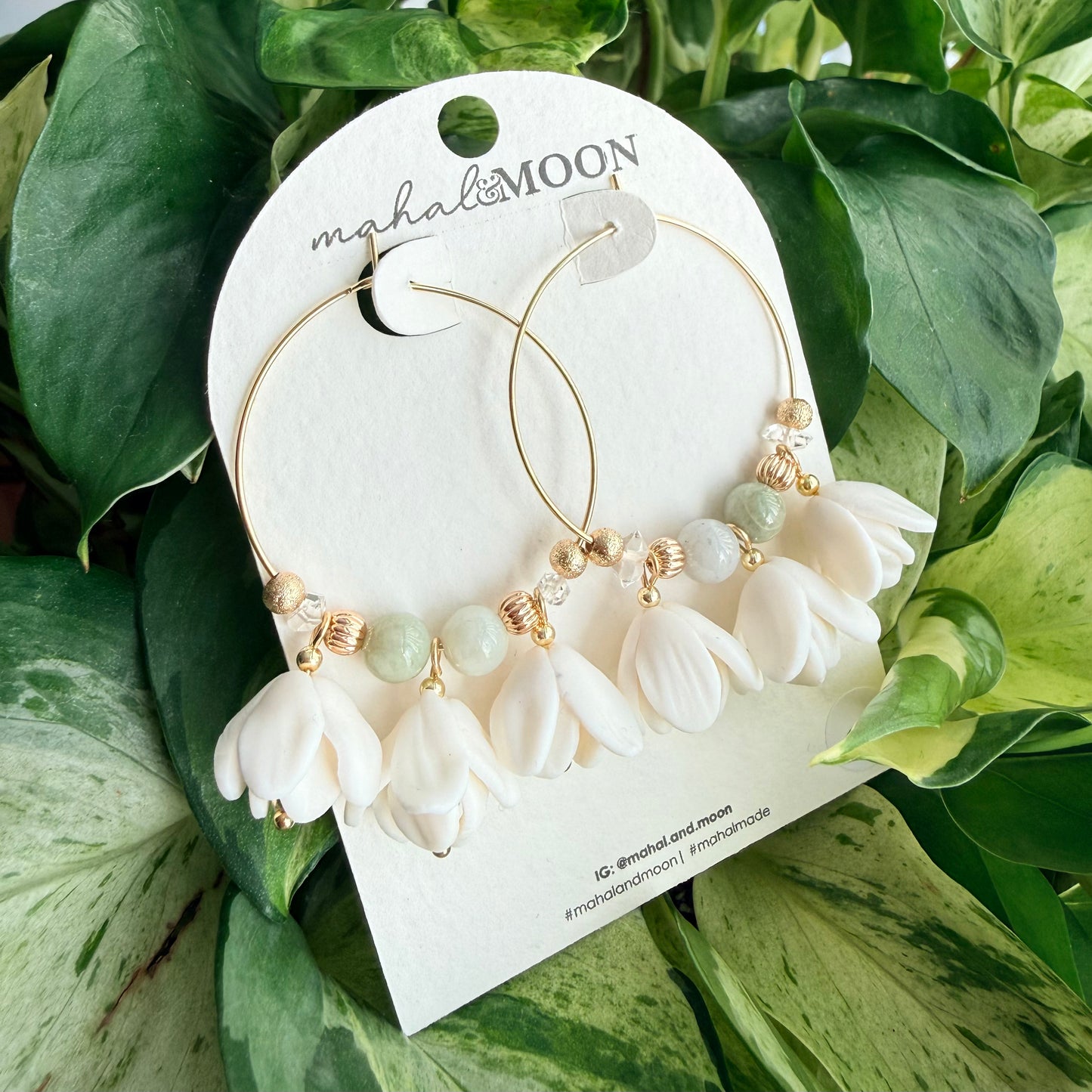 Jade and Herkimer sampaguita hoops