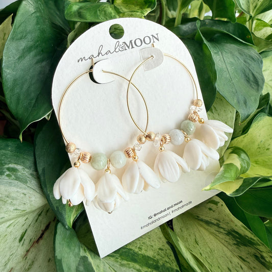 Jade and Herkimer sampaguita hoops