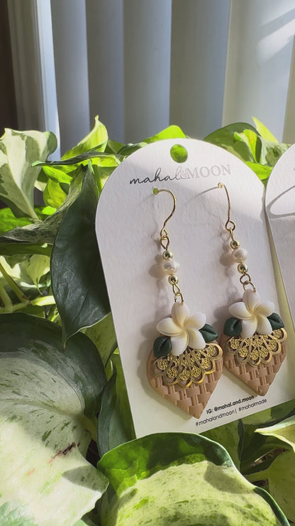 Plumeria fan drop earrings